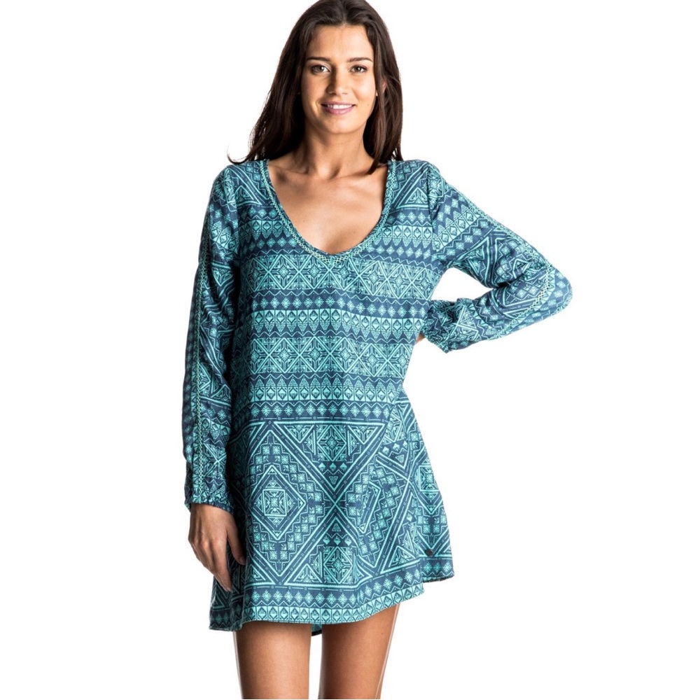 🌼 Roxy April Morning Long Sleeve Blue Pattern Dress